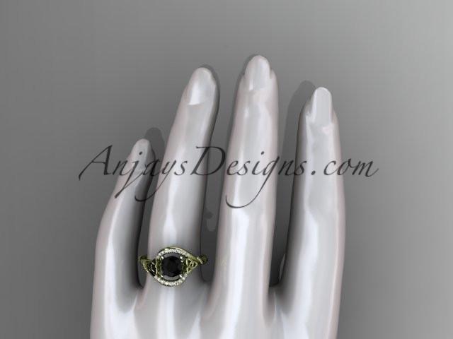 14kt yellow gold diamond celtic trinity knot wedding ring, engagement ring with a Black Diamond center stone CT7166 - AnjaysDesigns