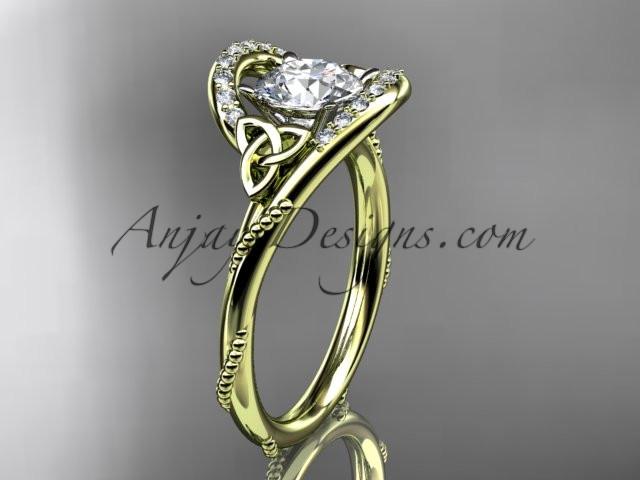 14kt yellow gold diamond celtic trinity knot wedding ring, engagement ring with a "Forever One" Moissanite center stone CT7166 - AnjaysDesigns