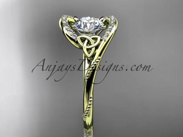14kt yellow gold diamond celtic trinity knot wedding ring, engagement ring with a "Forever One" Moissanite center stone CT7166 - AnjaysDesigns