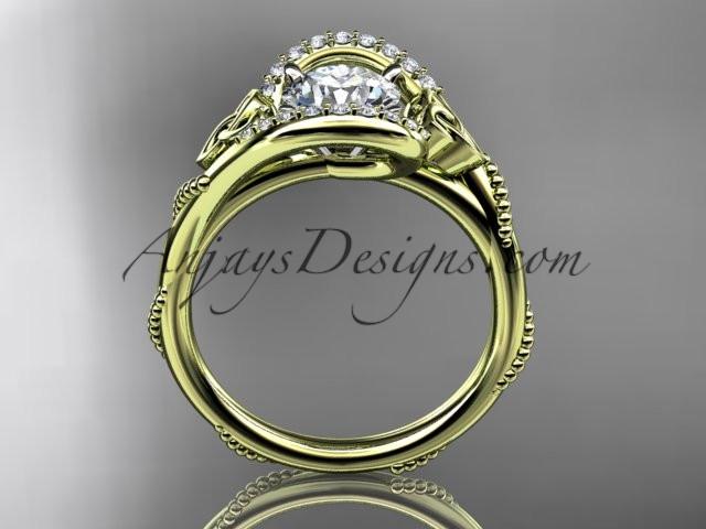 14kt yellow gold diamond celtic trinity knot wedding ring, engagement ring with a "Forever One" Moissanite center stone CT7166 - AnjaysDesigns