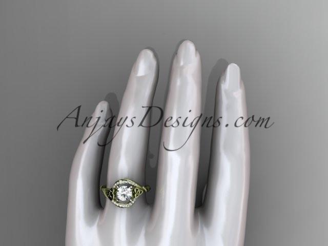 14kt yellow gold diamond celtic trinity knot wedding ring, engagement ring with a "Forever One" Moissanite center stone CT7166 - AnjaysDesigns