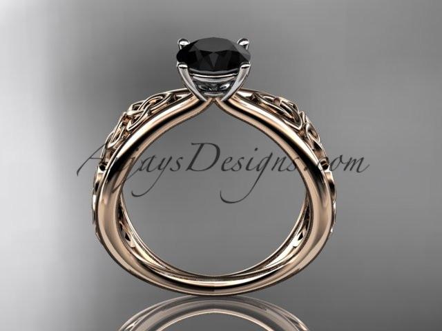 14kt rose gold diamond celtic trinity knot wedding ring, engagement ring with a Black Diamond center stone CT7171 - AnjaysDesigns