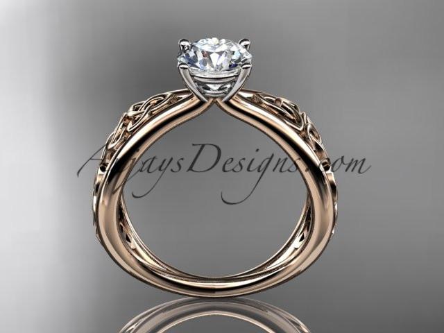 14kt rose gold diamond celtic trinity knot wedding ring, engagement ring with a "Forever One" Moissanite center stone CT7171 - AnjaysDesigns