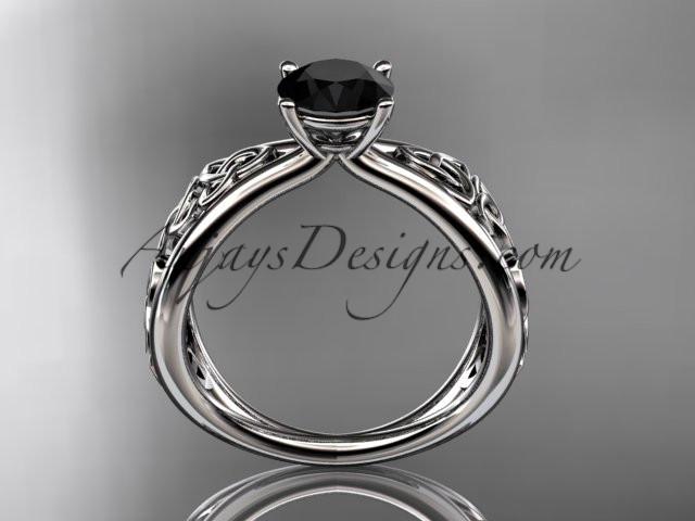 14kt white gold diamond celtic trinity knot wedding ring, engagement ring with a Black Diamond center stone CT7171 - AnjaysDesigns