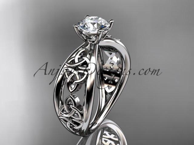 14kt white gold diamond celtic trinity knot wedding ring, engagement ring with a "Forever One" Moissanite center stone CT7171 - AnjaysDesigns
