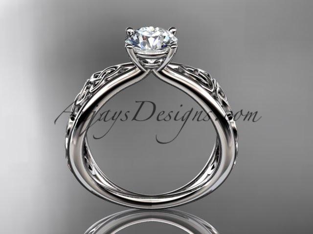 14kt white gold diamond celtic trinity knot wedding ring, engagement ring with a "Forever One" Moissanite center stone CT7171 - AnjaysDesigns