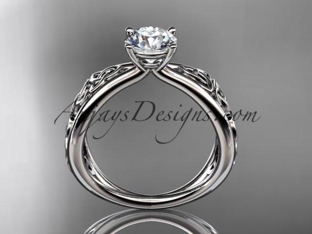 platinum diamond celtic trinity knot wedding ring, engagement ring with a "Forever One" Moissanite center stone CT7171 - AnjaysDesigns