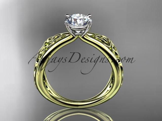 14kt yellow gold diamond celtic trinity knot wedding ring, engagement ring with a "Forever One" Moissanite center stone CT7171 - AnjaysDesigns