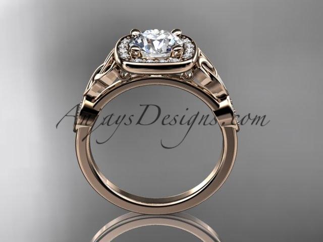 14kt rose gold diamond celtic trinity knot wedding ring, engagement ring with a "Forever One" Moissanite center stone CT7179 - AnjaysDesigns