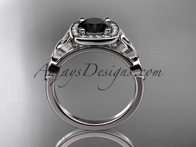 14kt white gold diamond celtic trinity knot wedding ring, engagement ring with a Black Diamond center stone CT7179 - AnjaysDesigns