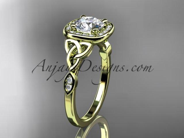 14kt yellow gold diamond celtic trinity knot wedding ring, engagement ring with a "Forever One" Moissanite center stone CT7179 - AnjaysDesigns