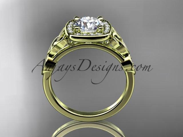 14kt yellow gold diamond celtic trinity knot wedding ring, engagement ring with a "Forever One" Moissanite center stone CT7179 - AnjaysDesigns