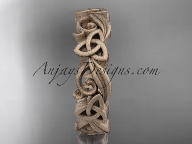 14kt rose gold matte finish diamond celtic trinity knot wedding band, engagement ring CT7191B - AnjaysDesigns