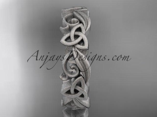 platinum matte finish diamond celtic trinity knot wedding band, engagement ring CT7191B - AnjaysDesigns