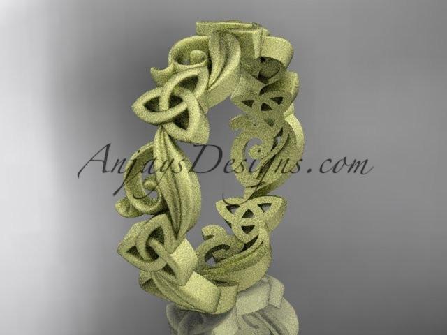 14kt yellow gold matte finish diamond celtic trinity knot wedding band, engagement ring CT7191B - AnjaysDesigns