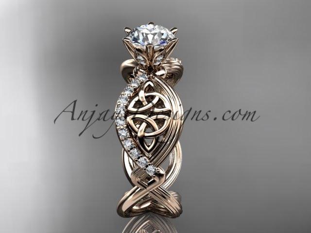 14kt rose gold diamond celtic trinity knot wedding ring, engagement ring with a "Forever One" Moissanite center stone CT7192 - AnjaysDesigns