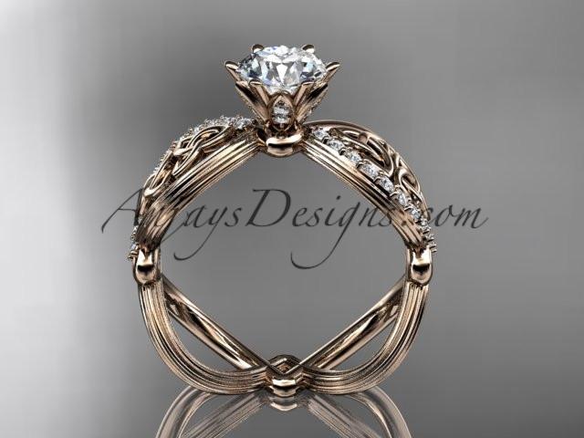 14kt rose gold diamond celtic trinity knot wedding ring, engagement ring with a "Forever One" Moissanite center stone CT7192 - AnjaysDesigns