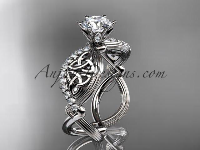 platinum diamond celtic trinity knot wedding ring, engagement ring with a "Forever One" Moissanite center stone CT7192 - AnjaysDesigns