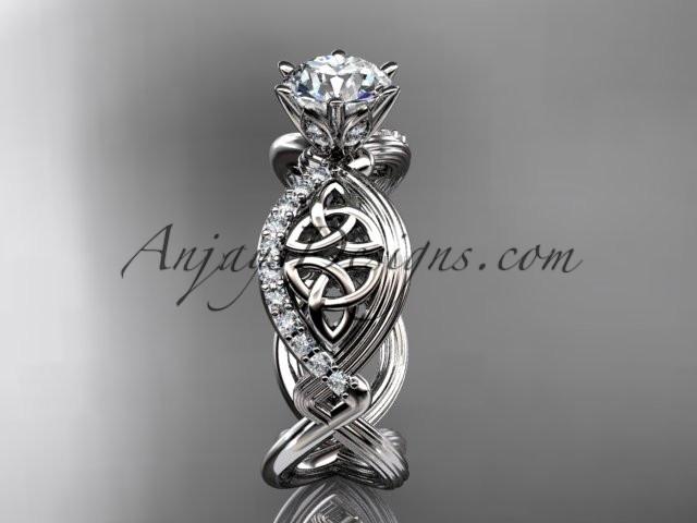 platinum diamond celtic trinity knot wedding ring, engagement ring with a "Forever One" Moissanite center stone CT7192 - AnjaysDesigns