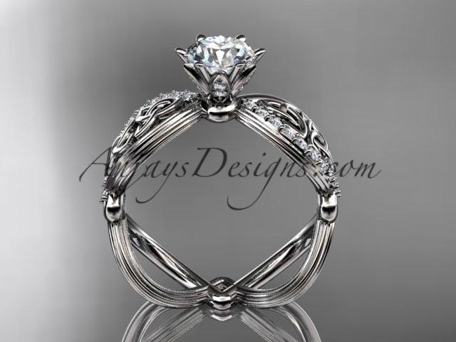 platinum diamond celtic trinity knot wedding ring, engagement ring with a "Forever One" Moissanite center stone CT7192 - AnjaysDesigns