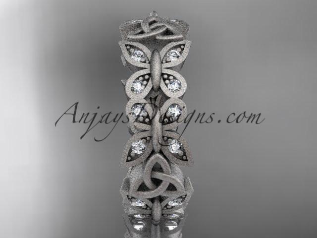 platinum diamond celtic trinity knot  matte finish  wedding band, engagement ring CT7198B - AnjaysDesigns