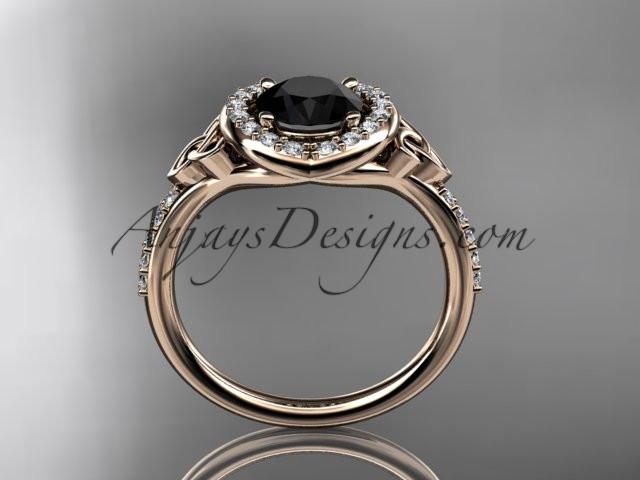 14kt rose gold diamond celtic trinity knot wedding ring, engagement ring with a Black Diamond center stone CT7201 - AnjaysDesigns