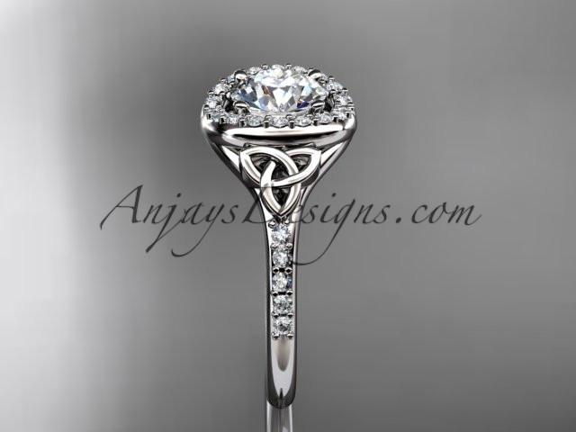 14kt white gold diamond celtic trinity knot wedding ring, engagement ring with a "Forever One" Moissanite center stone CT7201 - AnjaysDesigns
