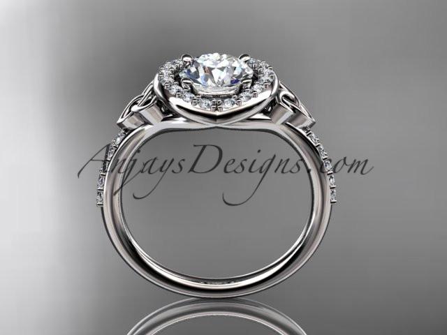 platinum diamond celtic trinity knot wedding ring, engagement ring with a "Forever One" Moissanite center stone CT7201 - AnjaysDesigns