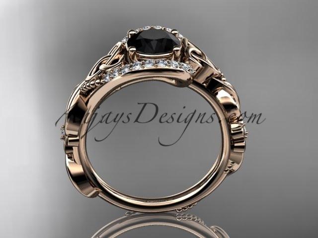 14kt rose gold diamond celtic trinity knot wedding ring, engagement ring with a Black Diamond center stone CT7211 - AnjaysDesigns