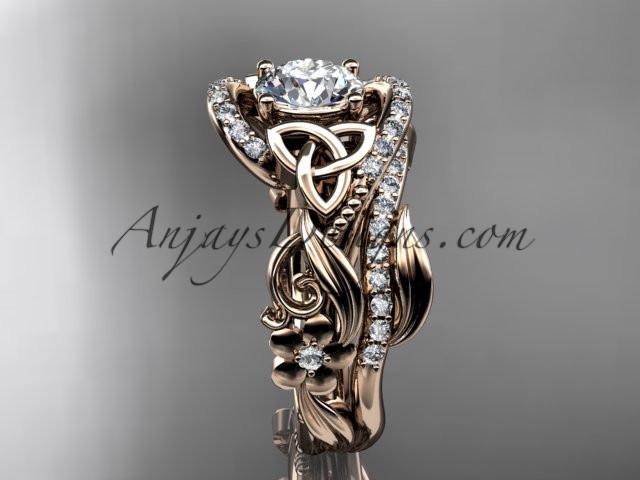 14kt rose gold diamond celtic trinity knot wedding ring, engagement set CT7211S - AnjaysDesigns