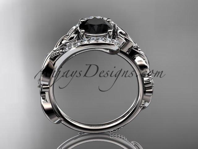 platinum diamond celtic trinity knot wedding ring, engagement ring with a Black Diamond center stone CT7211 - AnjaysDesigns
