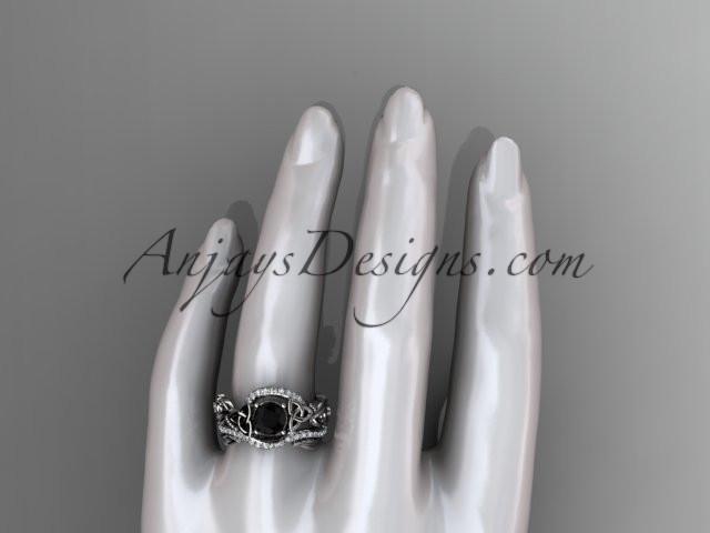 platinum diamond celtic trinity knot wedding ring, engagement set with a Black Diamond center stone CT7211S - AnjaysDesigns
