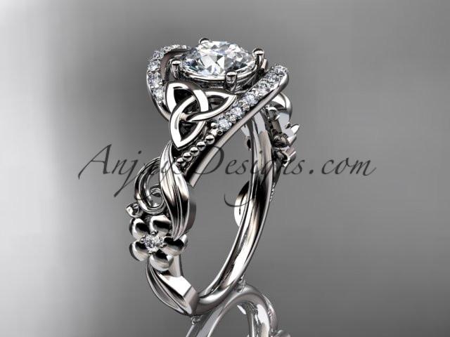 platinum diamond celtic trinity knot wedding ring, engagement ring with a "Forever One" Moissanite center stone CT7211 - AnjaysDesigns