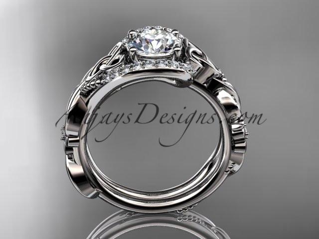 platinum diamond celtic trinity knot wedding ring, engagement set with a "Forever One" Moissanite center stone CT7211S - AnjaysDesigns
