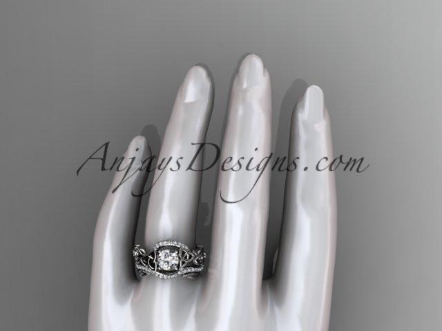 platinum diamond celtic trinity knot wedding ring, engagement set with a "Forever One" Moissanite center stone CT7211S - AnjaysDesigns