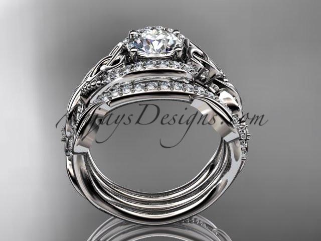 platinum diamond celtic trinity knot wedding ring, engagement ring with a  double matching band CT7211S - AnjaysDesigns