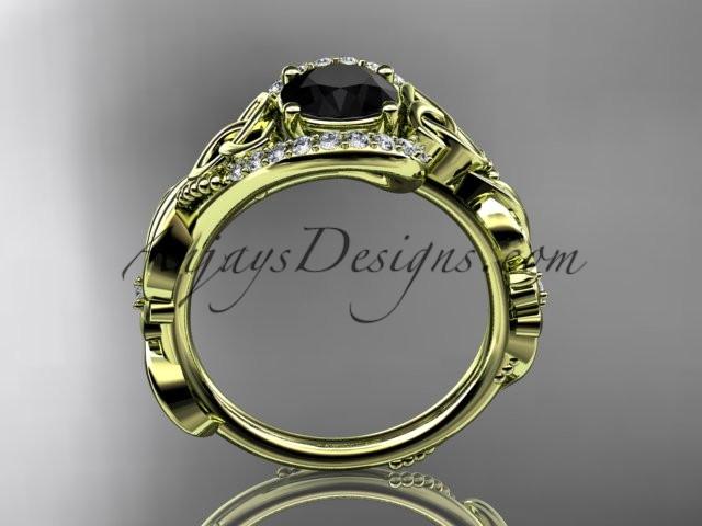 14kt yellow gold diamond celtic trinity knot wedding ring, engagement ring with a Black Diamond center stone CT7211 - AnjaysDesigns