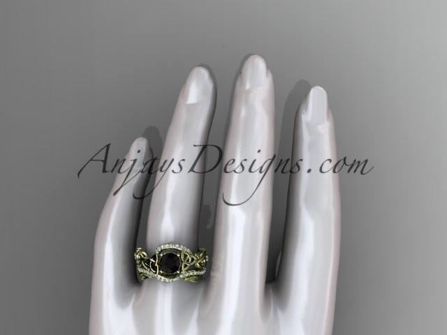 14kt yellow gold diamond celtic trinity knot wedding ring, engagement set with a Black Diamond center stone CT7211S - AnjaysDesigns
