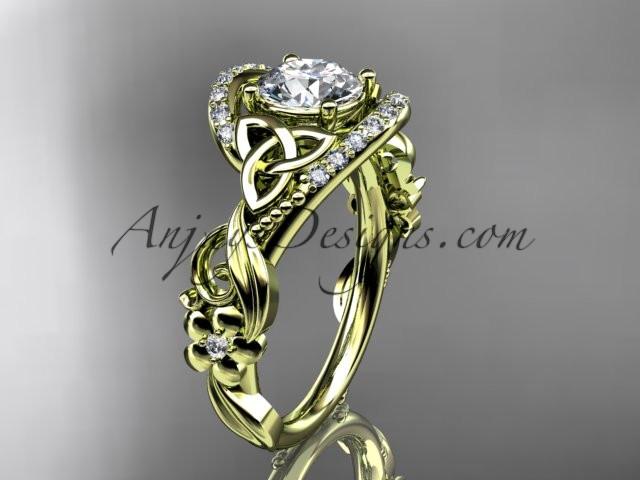 14kt yellow gold diamond celtic trinity knot wedding ring, engagement ring with a "Forever One" Moissanite center stone CT7211 - AnjaysDesigns