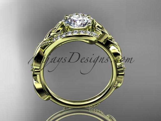14kt yellow gold diamond celtic trinity knot wedding ring, engagement ring with a "Forever One" Moissanite center stone CT7211 - AnjaysDesigns