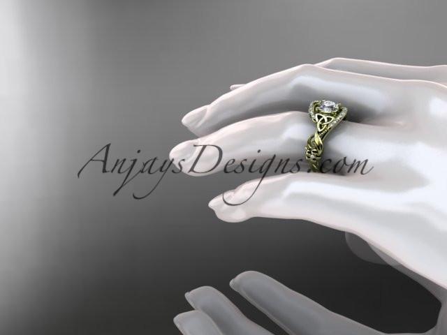 14kt yellow gold diamond celtic trinity knot wedding ring, engagement ring with a "Forever One" Moissanite center stone CT7211 - AnjaysDesigns