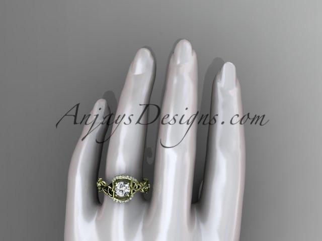 14kt yellow gold diamond celtic trinity knot wedding ring, engagement ring with a "Forever One" Moissanite center stone CT7211 - AnjaysDesigns
