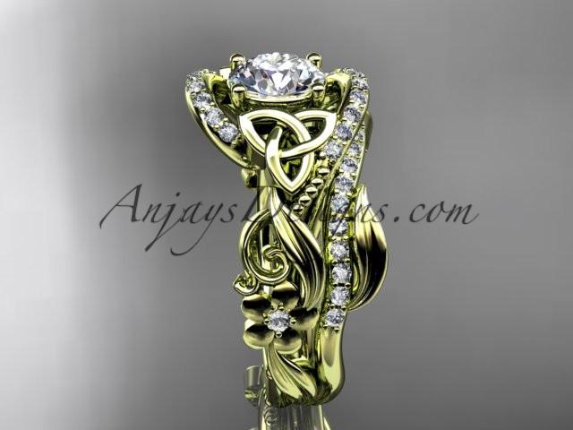 14kt yellow gold diamond celtic trinity knot wedding ring, engagement set CT7211S - AnjaysDesigns
