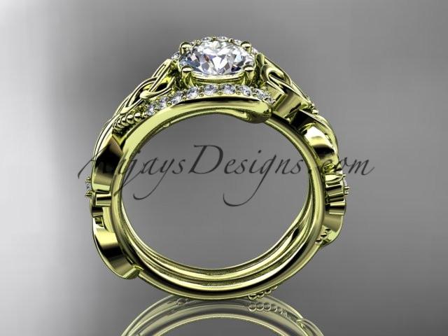 14kt yellow gold diamond celtic trinity knot wedding ring, engagement set CT7211S - AnjaysDesigns