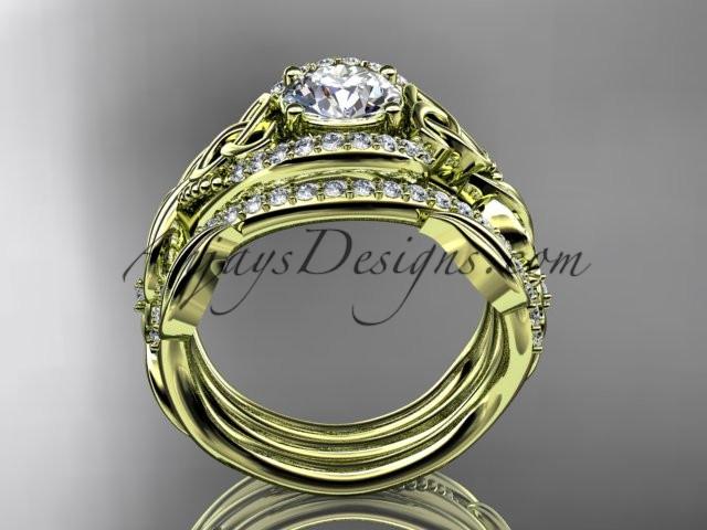 14kt yellow gold diamond celtic trinity knot wedding ring, engagement ring with a  double matching band CT7211S - AnjaysDesigns