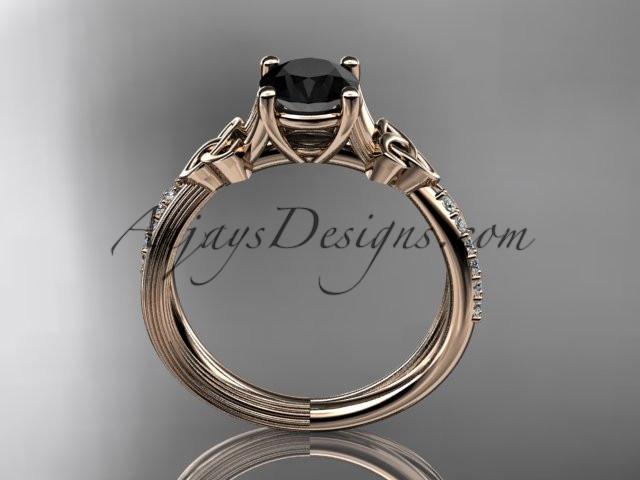 14kt rose gold diamond celtic trinity knot wedding ring, engagement ring with a Black Diamond center stone CT7214 - AnjaysDesigns