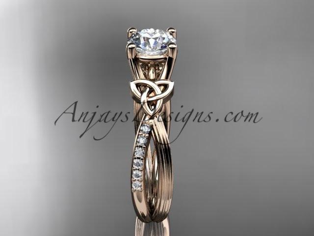 14kt rose gold diamond celtic trinity knot wedding ring, engagement ring with a "Forever One" Moissanite center stone CT7214 - AnjaysDesigns