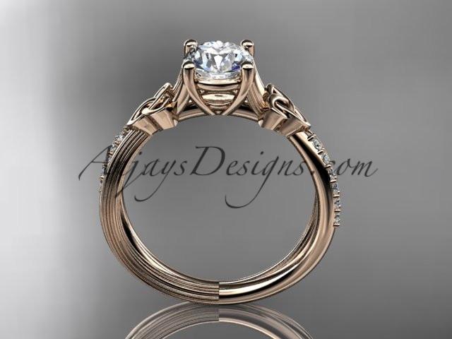 14kt rose gold diamond celtic trinity knot wedding ring, engagement ring with a "Forever One" Moissanite center stone CT7214 - AnjaysDesigns