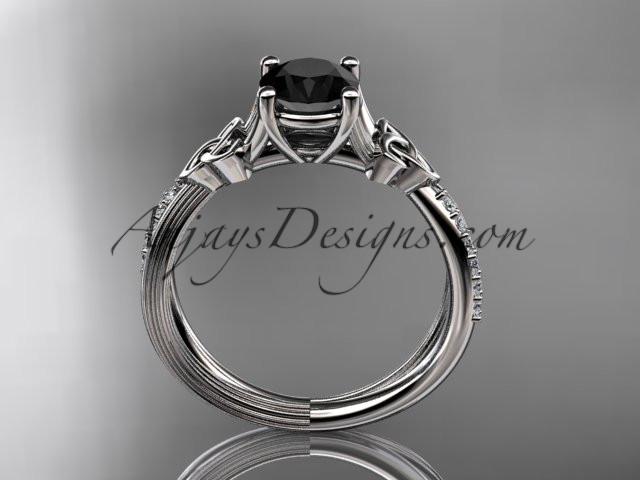 14kt white gold diamond celtic trinity knot wedding ring, engagement ring with a Black Diamond center stone CT7214 - AnjaysDesigns