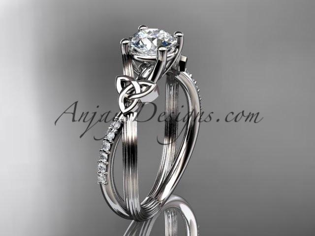 14kt white gold diamond celtic trinity knot wedding ring, engagement ring with a "Forever One" Moissanite center stone CT7214 - AnjaysDesigns